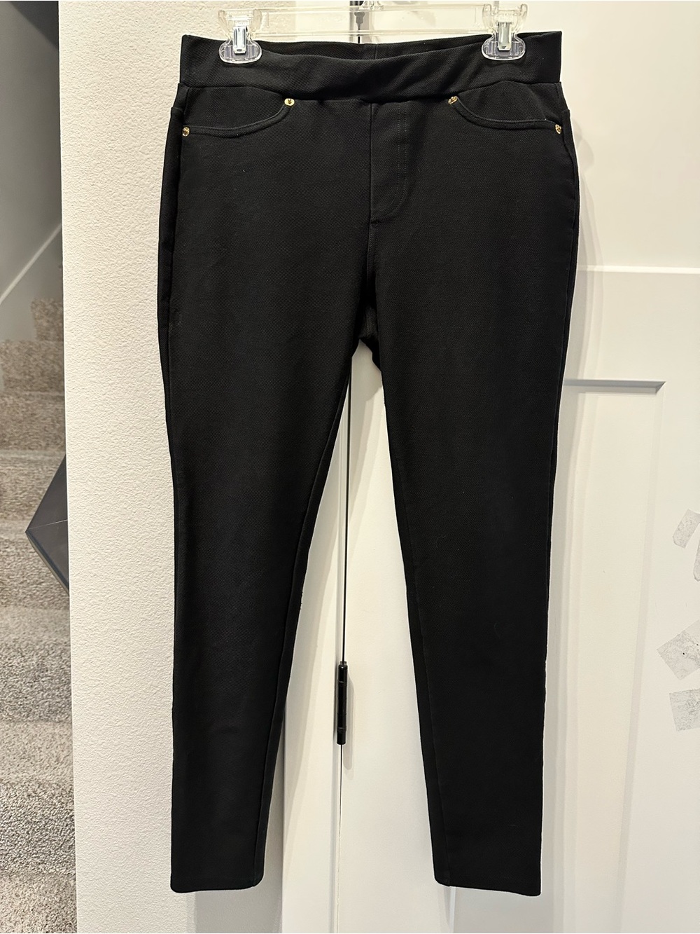 Michael Kors Black Ponte Skinny Pants / Leggings with Gold Rivet Detail size S